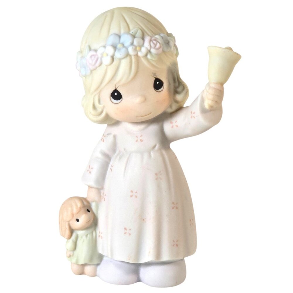 Precious Moments 1993 Ring Out The Good News Figurine Enesco Girl Bell - Picture 1 of 10